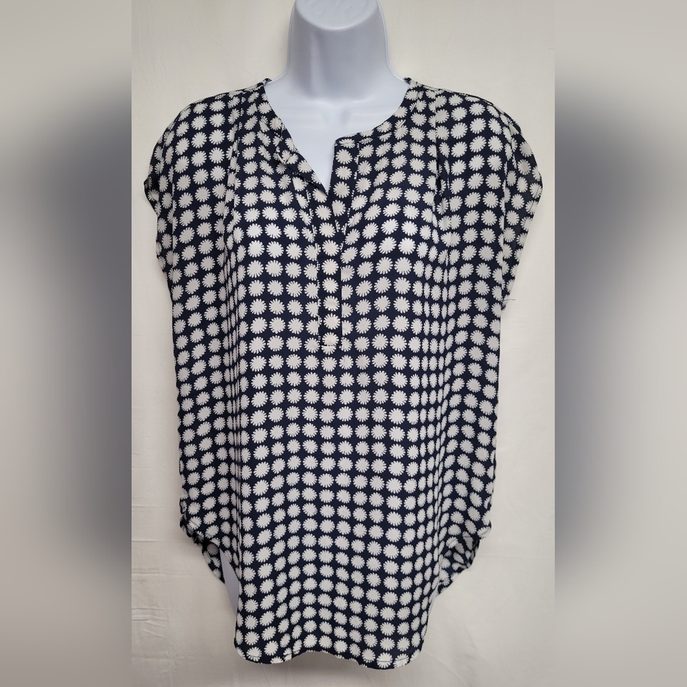 Premise Navy Blue & White Top Business Casual Lightweight S